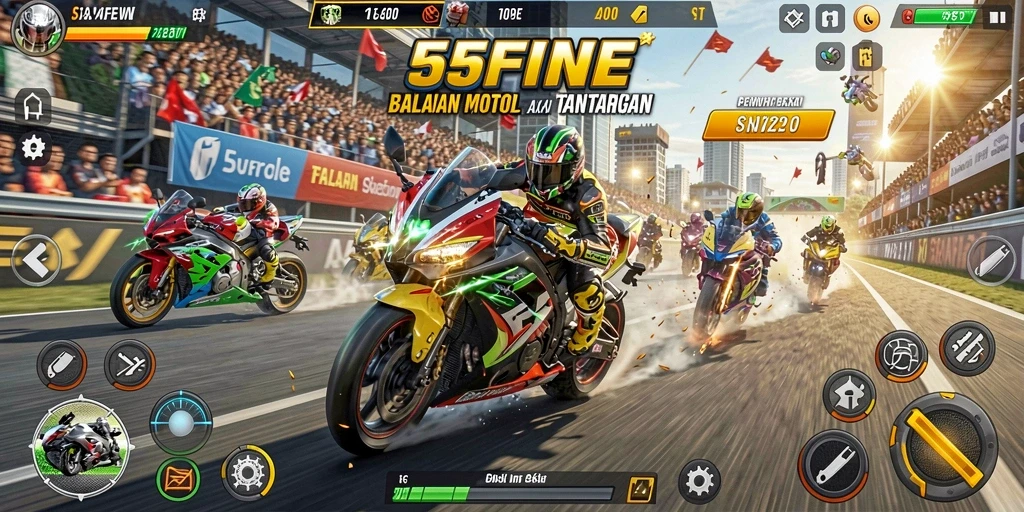 Gameplay balap motor yang mendebarkan dalam 55FIVE.