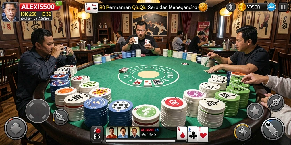 Tampilan layar permainan QiuQiu yang menegangkan di ALEXIS500.