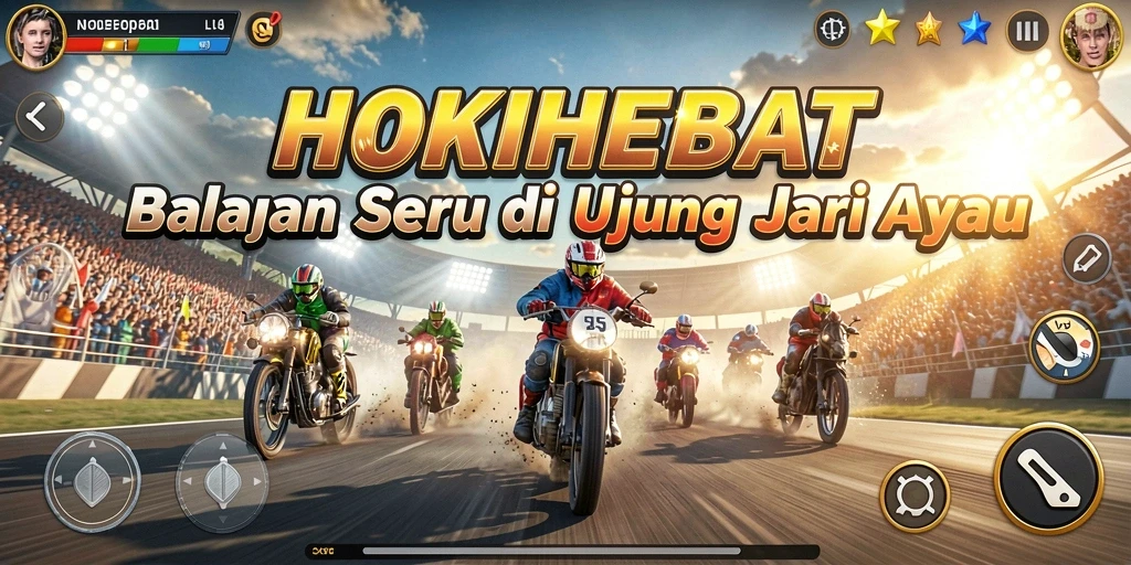 Gameplay HOKIHEBAT menunjukkan balapan seru dengan mobil cepat.
