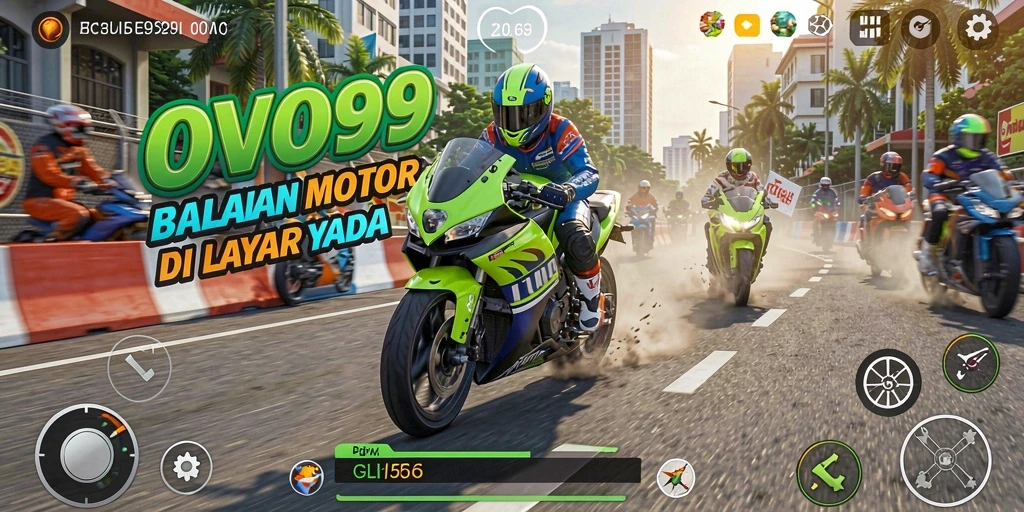 Gameplay mendebarkan dalam OVO99 dengan balapan motor yang seru.