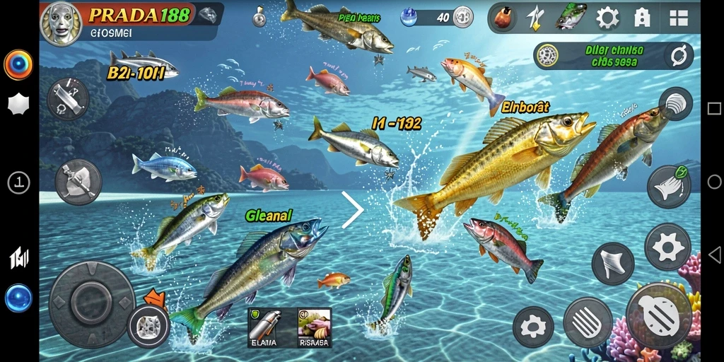 Tampilan gameplay seru dalam PRADA188 saat menembak ikan.