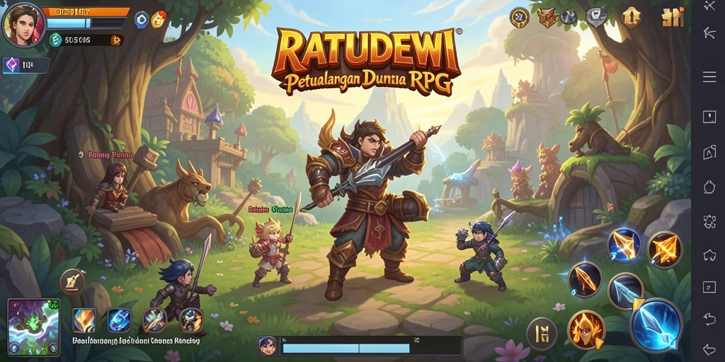 Screenshot menampilkan aksi pertempuran epik dalam RATUDEWI.
