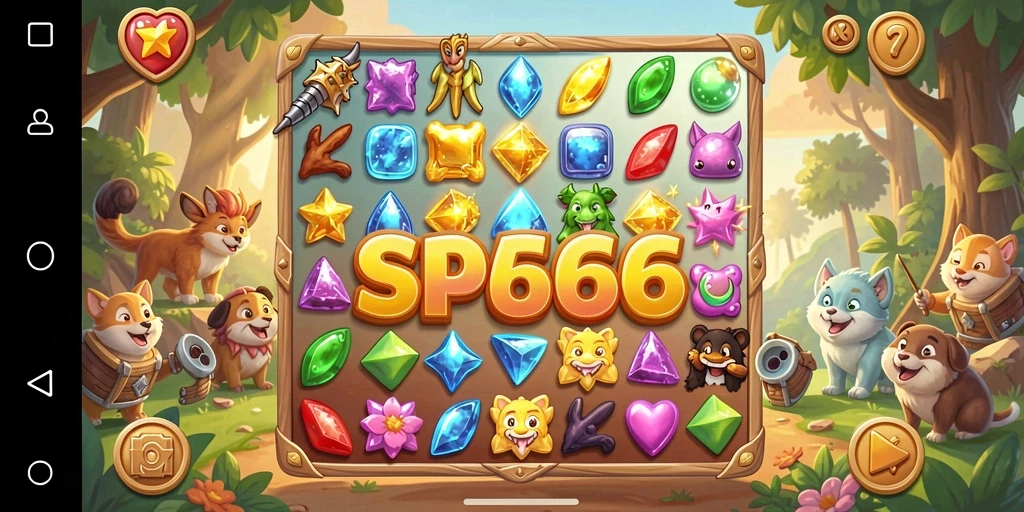 Tampilan gameplay seru dari SP666 dengan kombinasi warna-warni.